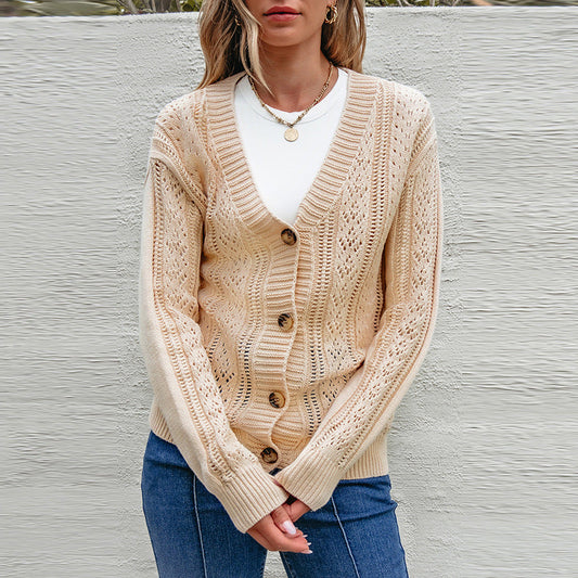 Simple All-match Off-shoulder Knitted Cardigan For Women